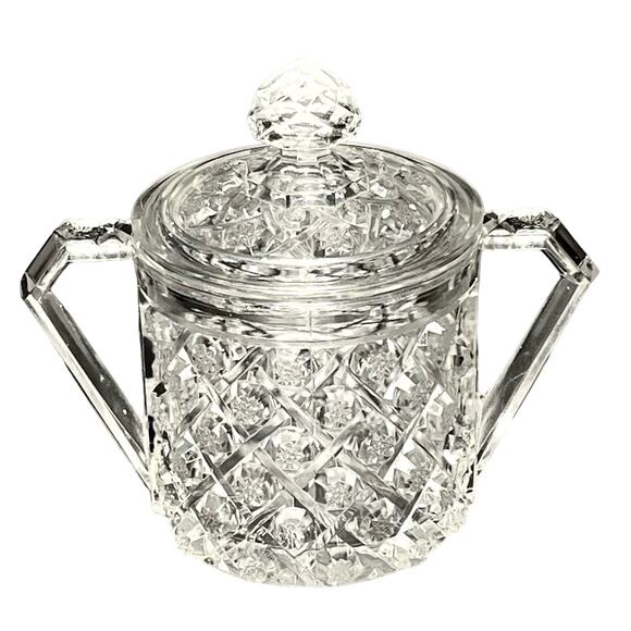 Vintage Cambridge GLASS CRACKER JAR & LID With Handles Covered Cookie Candy Dish - Picture 1 of 8